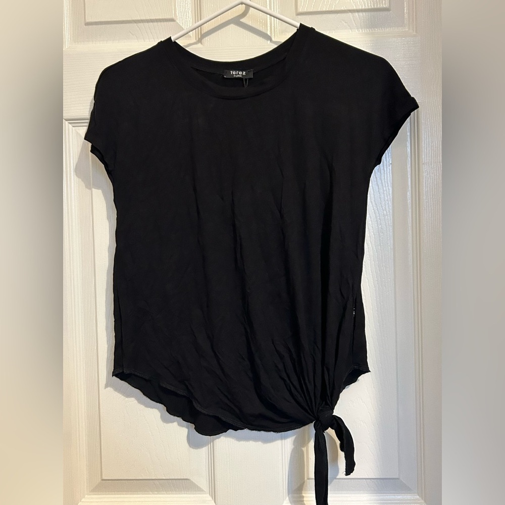 NWT Terez girls XL top. Black cap sleeve front side tie dance